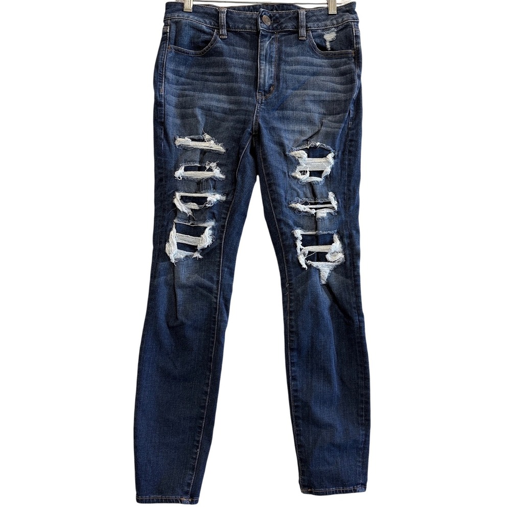 American Eagle Skinny Jeans Size 10 Blue Distressed Next Level Stretch High Rise